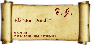 Háder Jenő névjegykártya